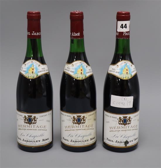 Three bottles of Paul Jaboulet Hermitage La Chapelle 1980